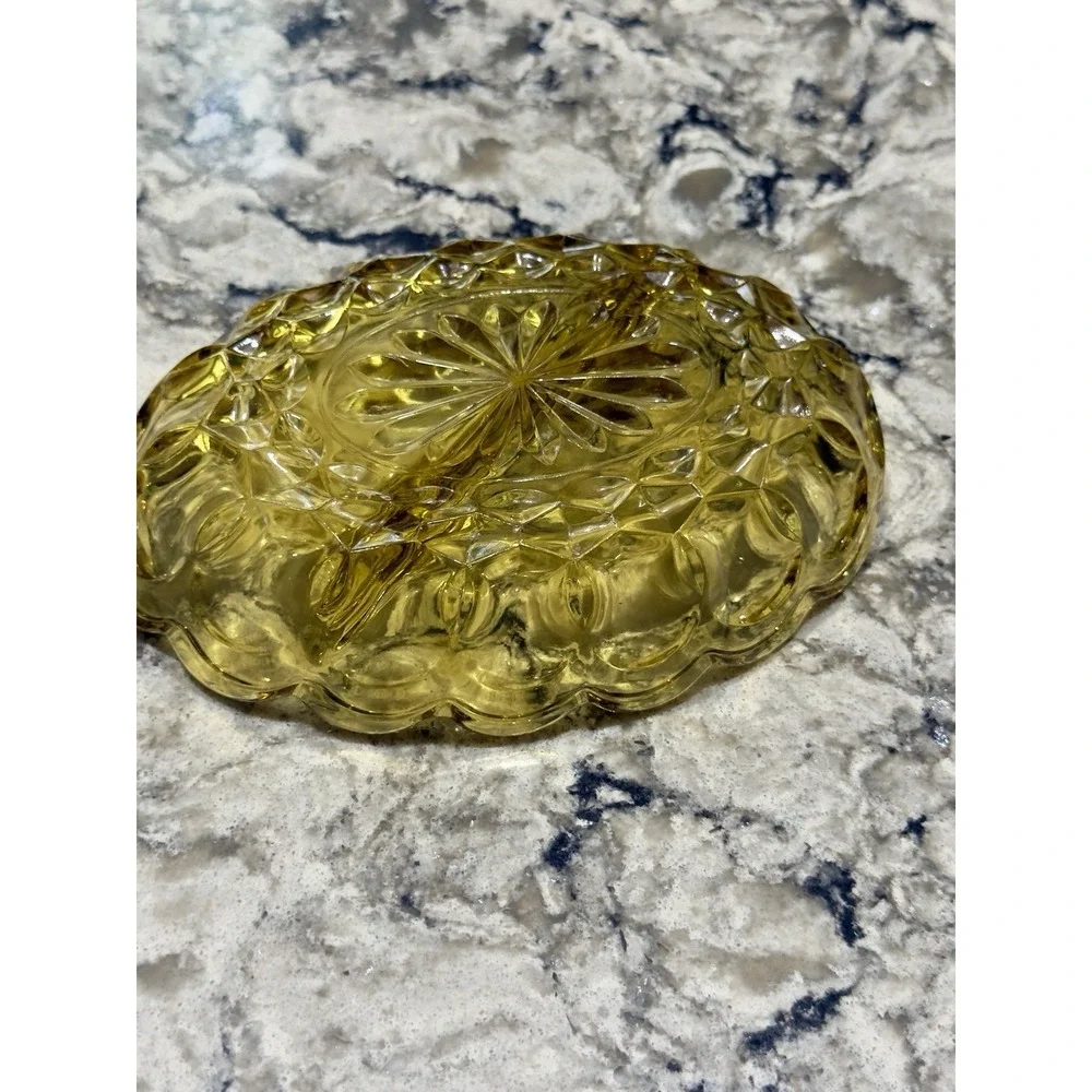 Vintage Clear Oval Amber Glass Divided Dish Candy 7x5